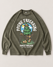 Pine Trekking Forest Walker Graphic Long Sleeve Shirt – Vintage Olive Unisex Tee