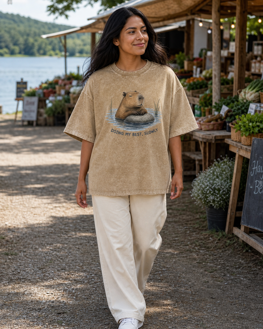 Chill Capybara "Doing My Best Today" Retro Washed Graphic Tee