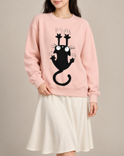 Black Cat Graphic Sweatshirt for Women & Men – Oversized White Crewneck Pullover
