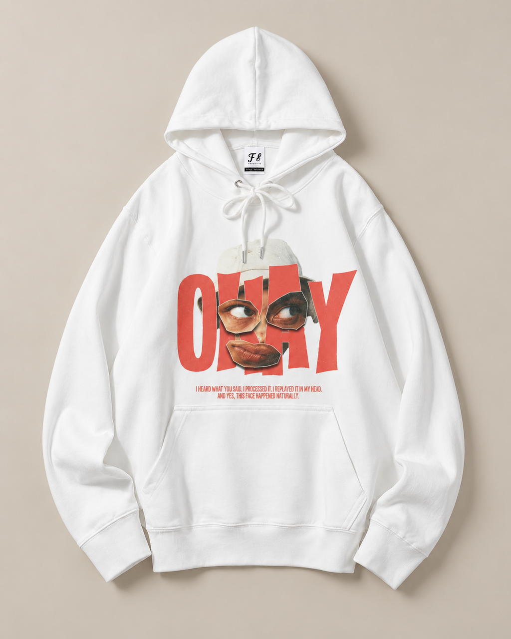 ONLY Abstract Face Graphic Hoodie – Retro Urban Streetwear Pullover Sweatshirt