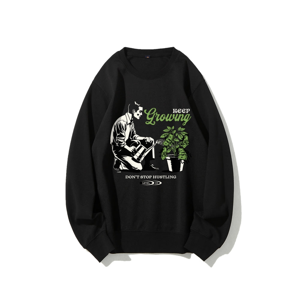 Keep Growing--100% Cotton 300GSM Crewneck Sweatshirt | Premium 16-Color Heavyweight Pullover