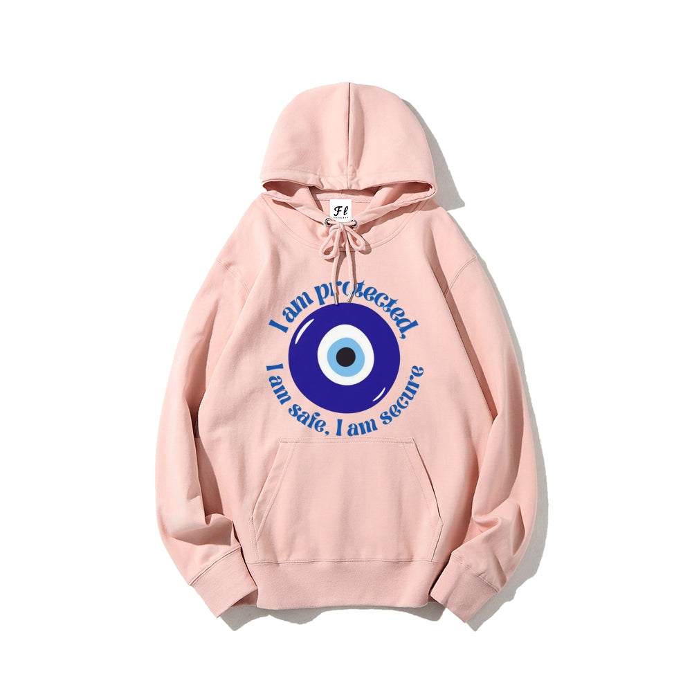 I Am Protected Evil Eye Graphic Hoodie – Spiritual Protection Pullover Sweatshirt
