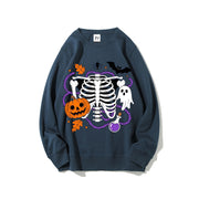 Unisex Halloween Skeleton Pumpkin Ghost Graphic Crewneck Sweatshirt
