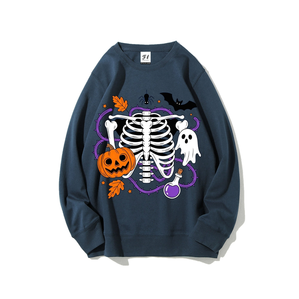 Unisex Halloween Skeleton Pumpkin Ghost Graphic Crewneck Sweatshirt