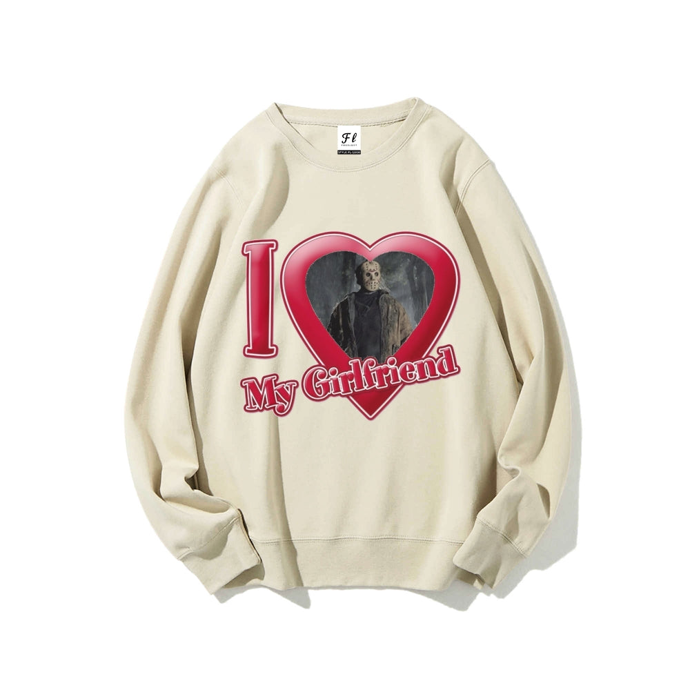I Love My Girlfriend Horror Movie Crewneck Sweatshirt, Spooky Gothic Halloween Pullover
