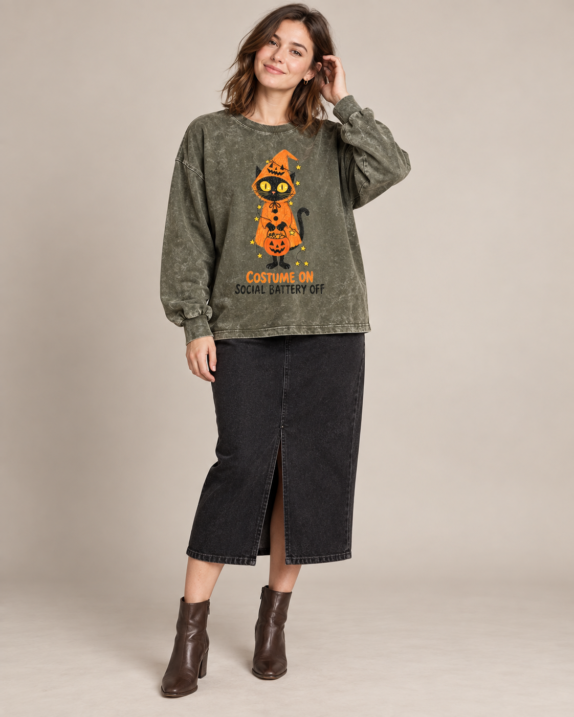 Costume On Social Battery Off Graphic Pullover Sweatshirt