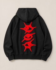 Red Eyes Graphic Hoodie – Unisex White Oversized Streetwear Pullover
