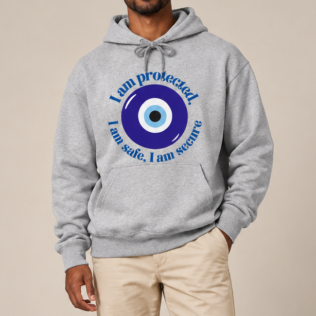 I Am Protected Evil Eye Graphic Hoodie – Spiritual Protection Pullover Sweatshirt