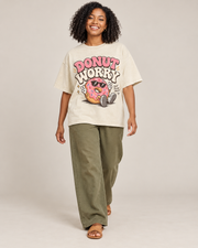 Donut Worry Graphic T-Shirt – Vintage Washed Black Unisex Oversized Tee