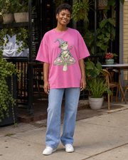 Cute Frog Wizard Graphic T-Shirt – Pink Cottagecore Mushroom Fairy Tee