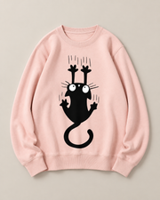 Black Cat Graphic Sweatshirt for Women & Men – Oversized White Crewneck Pullover