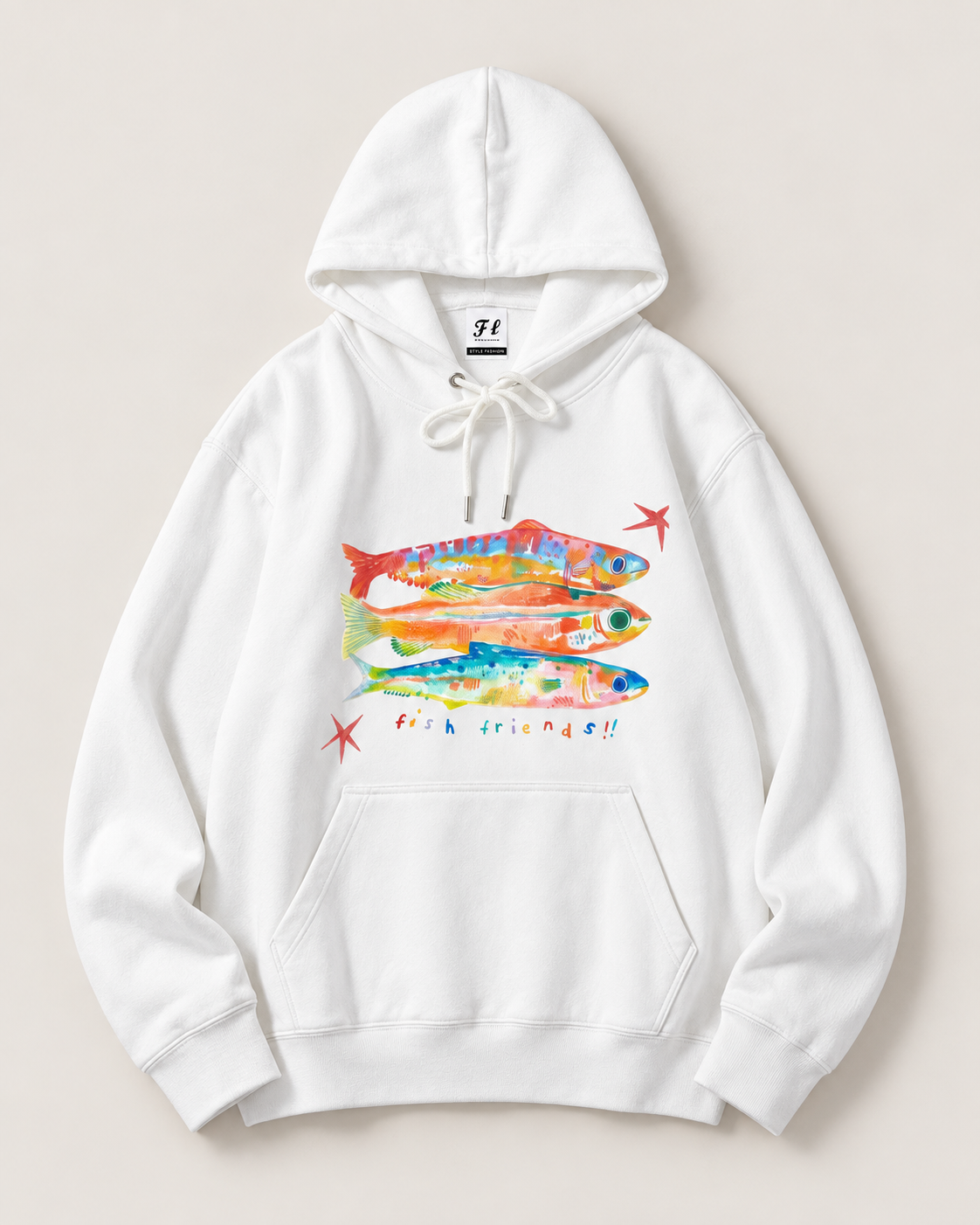 Funny Fish Graphic Hoodie for Women & Men – Fish Friends White Oversized Pullover