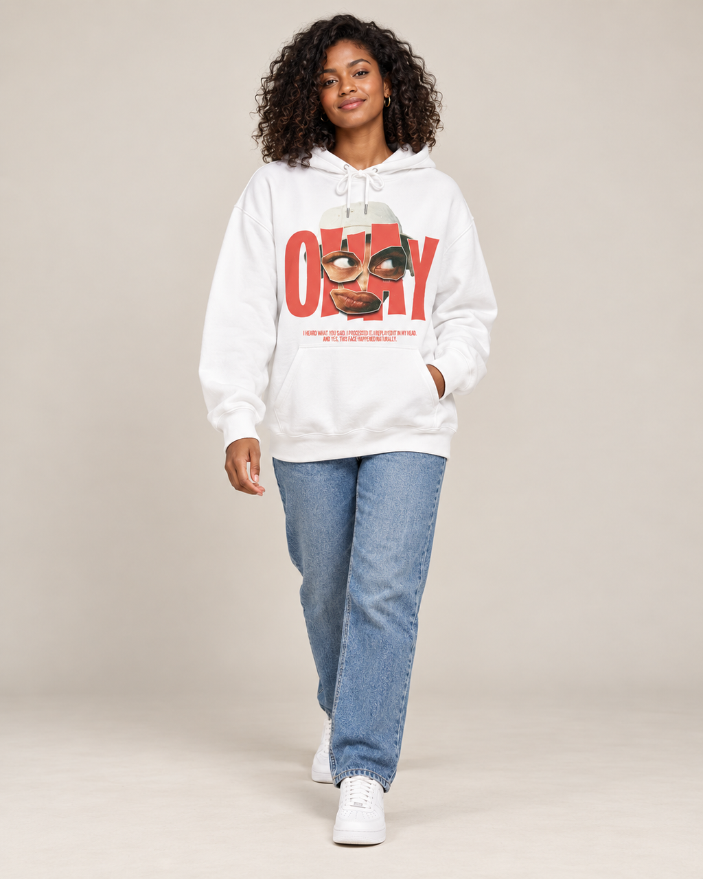 ONLY Abstract Face Graphic Hoodie – Retro Urban Streetwear Pullover Sweatshirt