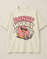 Donut Worry Graphic T-Shirt – Vintage Washed Black Unisex Oversized Tee