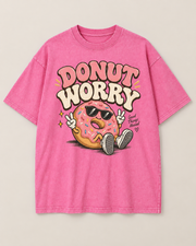 Donut Worry Graphic T-Shirt – Vintage Washed Black Unisex Oversized Tee