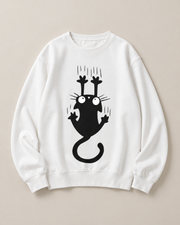Black Cat Graphic Sweatshirt for Women & Men – Oversized White Crewneck Pullover