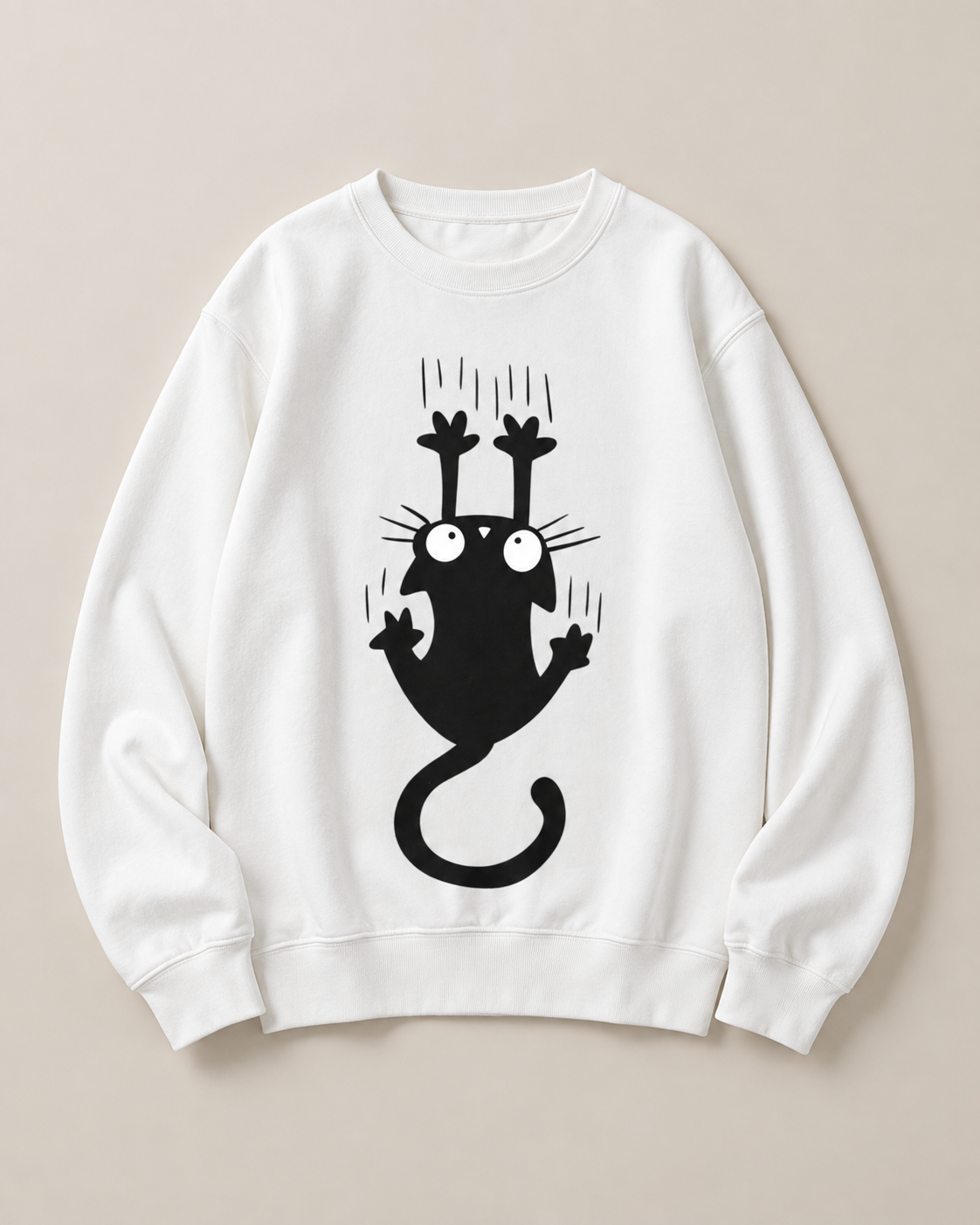 Black Cat Graphic Sweatshirt for Women & Men – Oversized White Crewneck Pullover