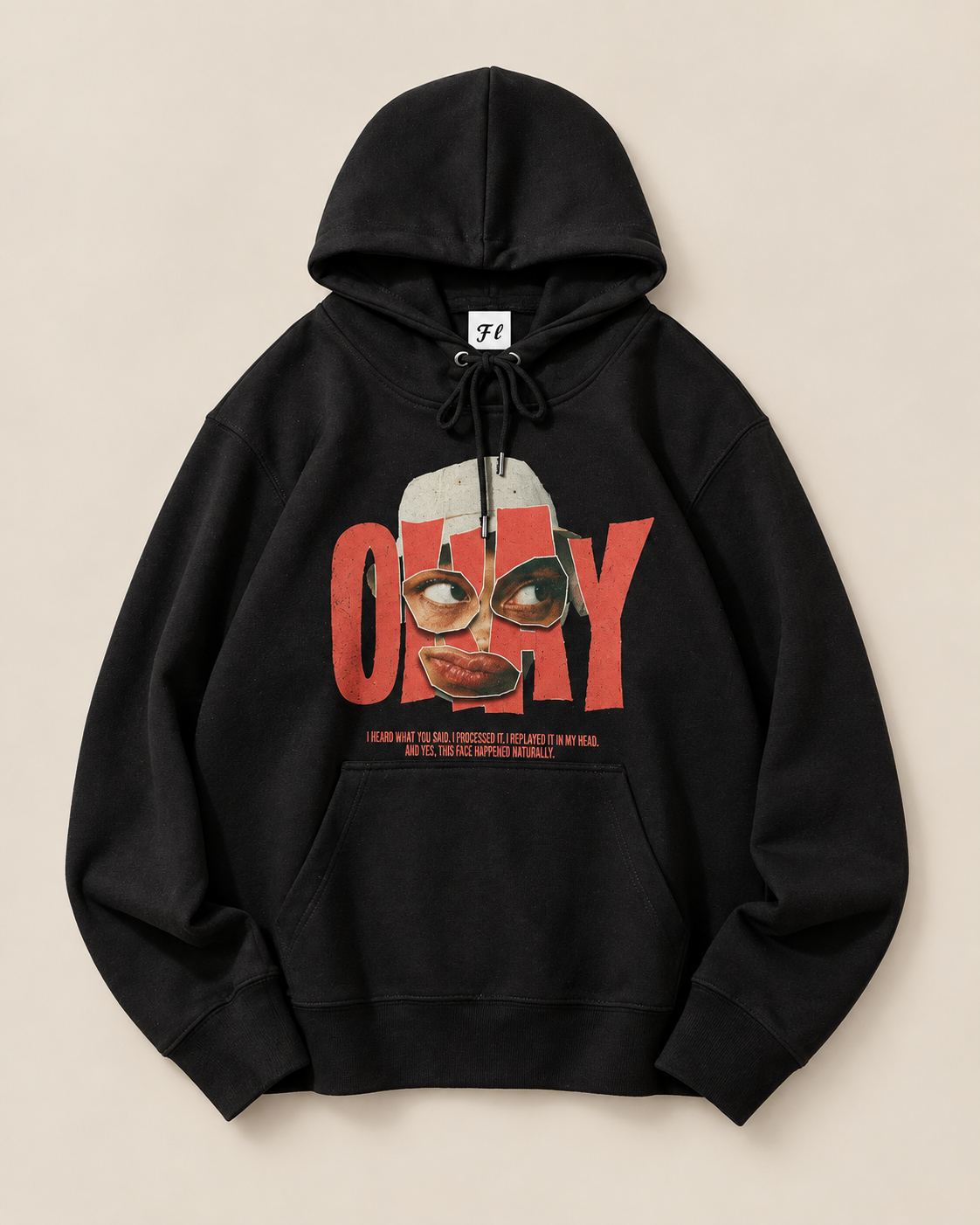 ONLY Abstract Face Graphic Hoodie – Retro Urban Streetwear Pullover Sweatshirt