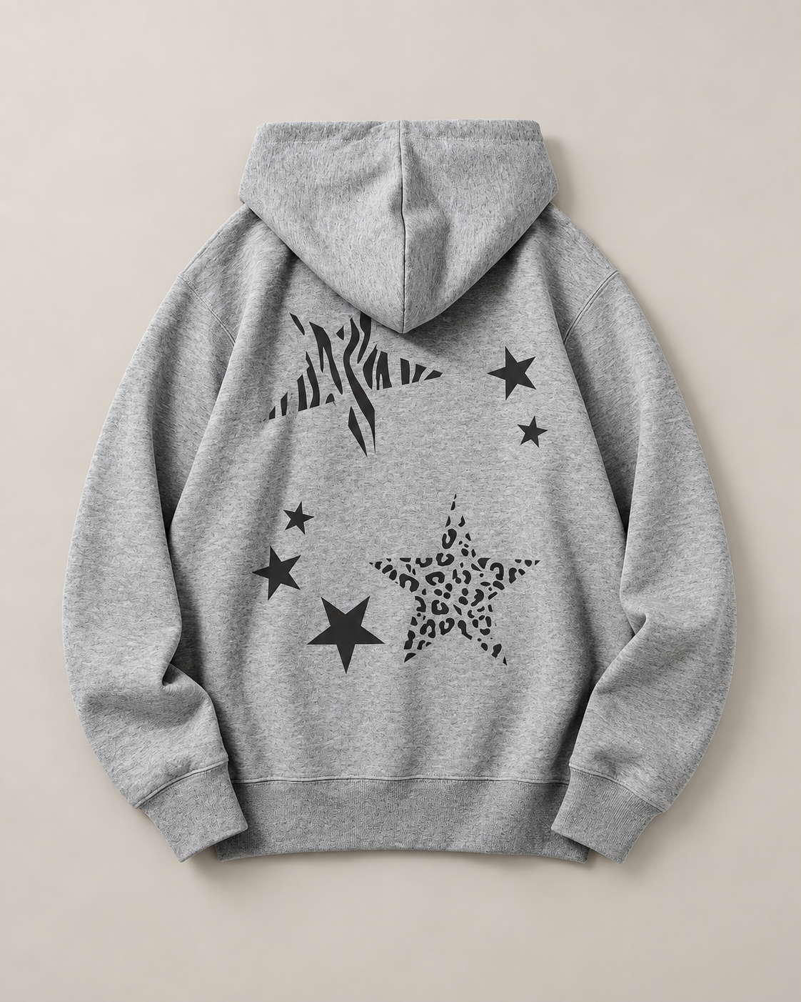 Leopard Star Graphic Hoodie for Women – White Oversized Pullover Sweatshirt