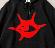 Red Eyes Graphic Hoodie – Unisex White Oversized Streetwear Pullover