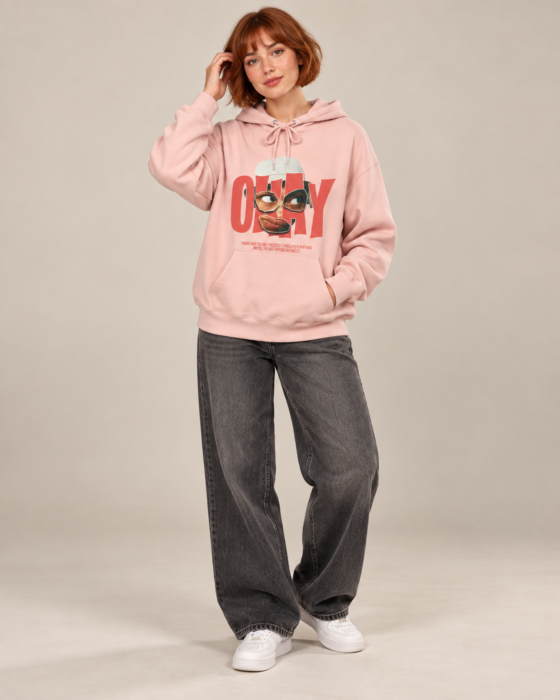 ONLY Abstract Face Graphic Hoodie – Retro Urban Streetwear Pullover Sweatshirt
