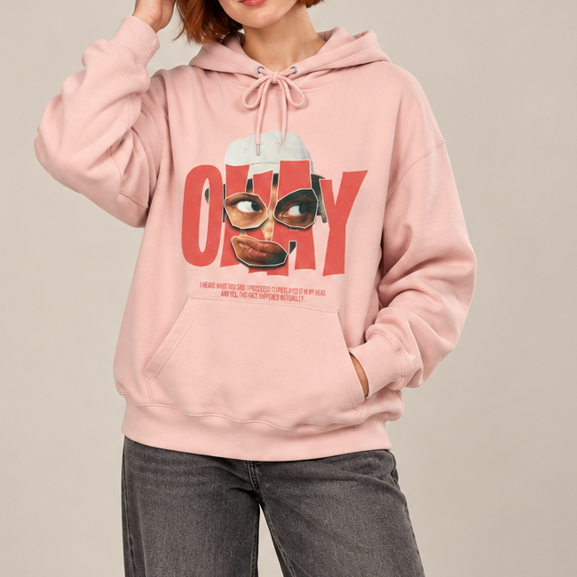 ONLY Abstract Face Graphic Hoodie – Retro Urban Streetwear Pullover Sweatshirt