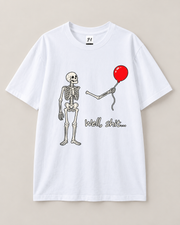 Skeleton Holding Red Balloon Graphic T-Shirt – Funny Unisex Black Tee