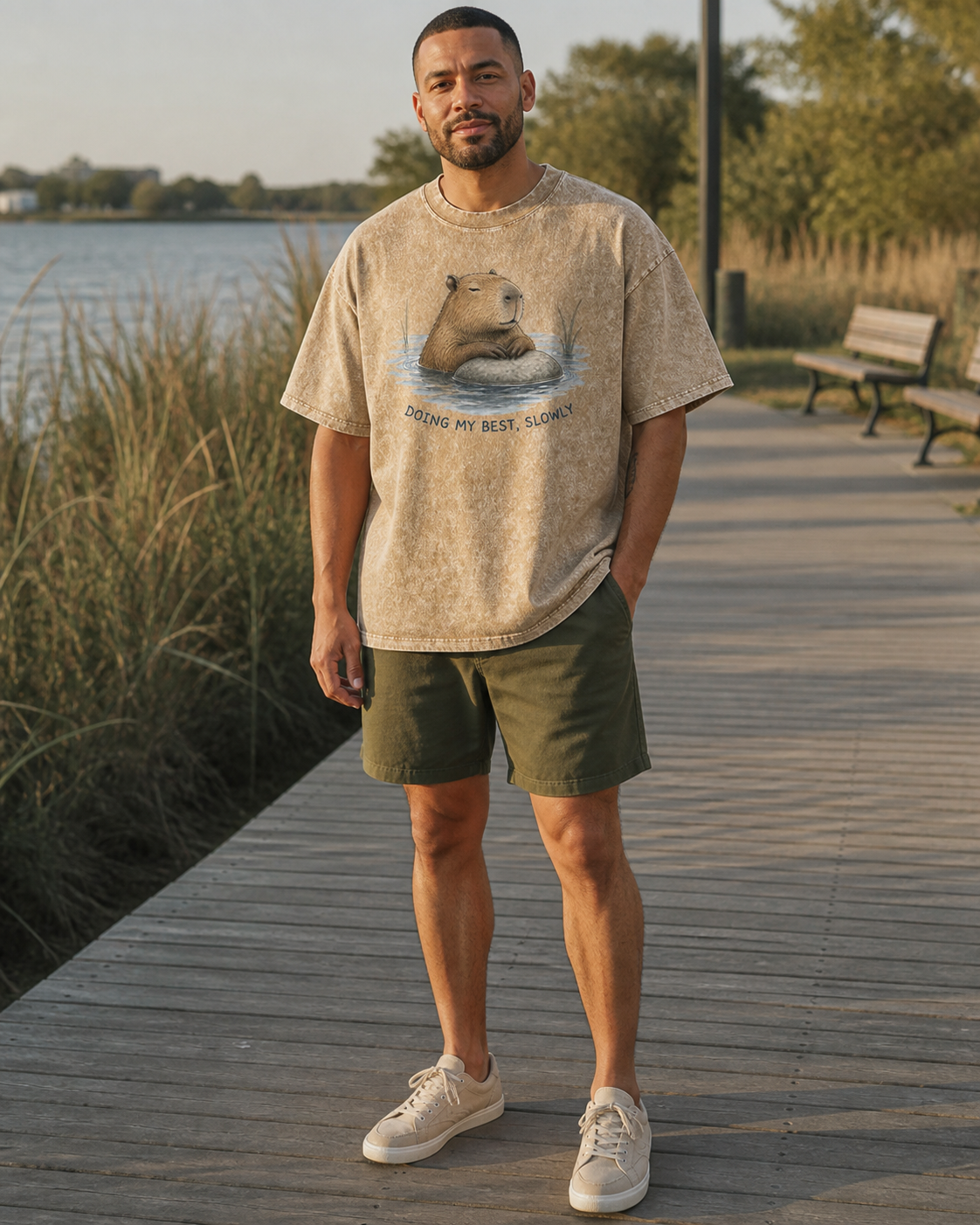 Chill Capybara "Doing My Best Today" Retro Washed Graphic Tee