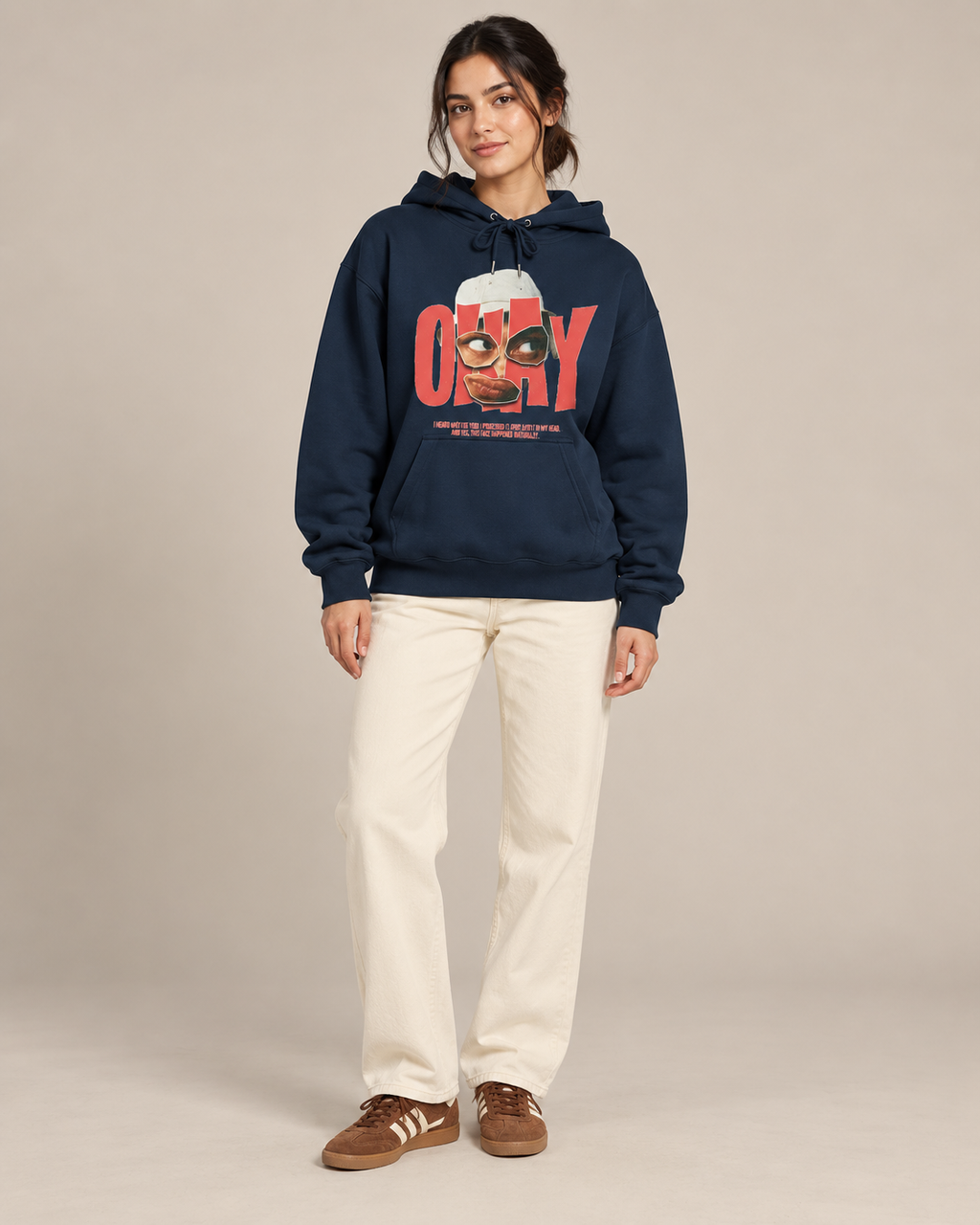 ONLY Abstract Face Graphic Hoodie – Retro Urban Streetwear Pullover Sweatshirt