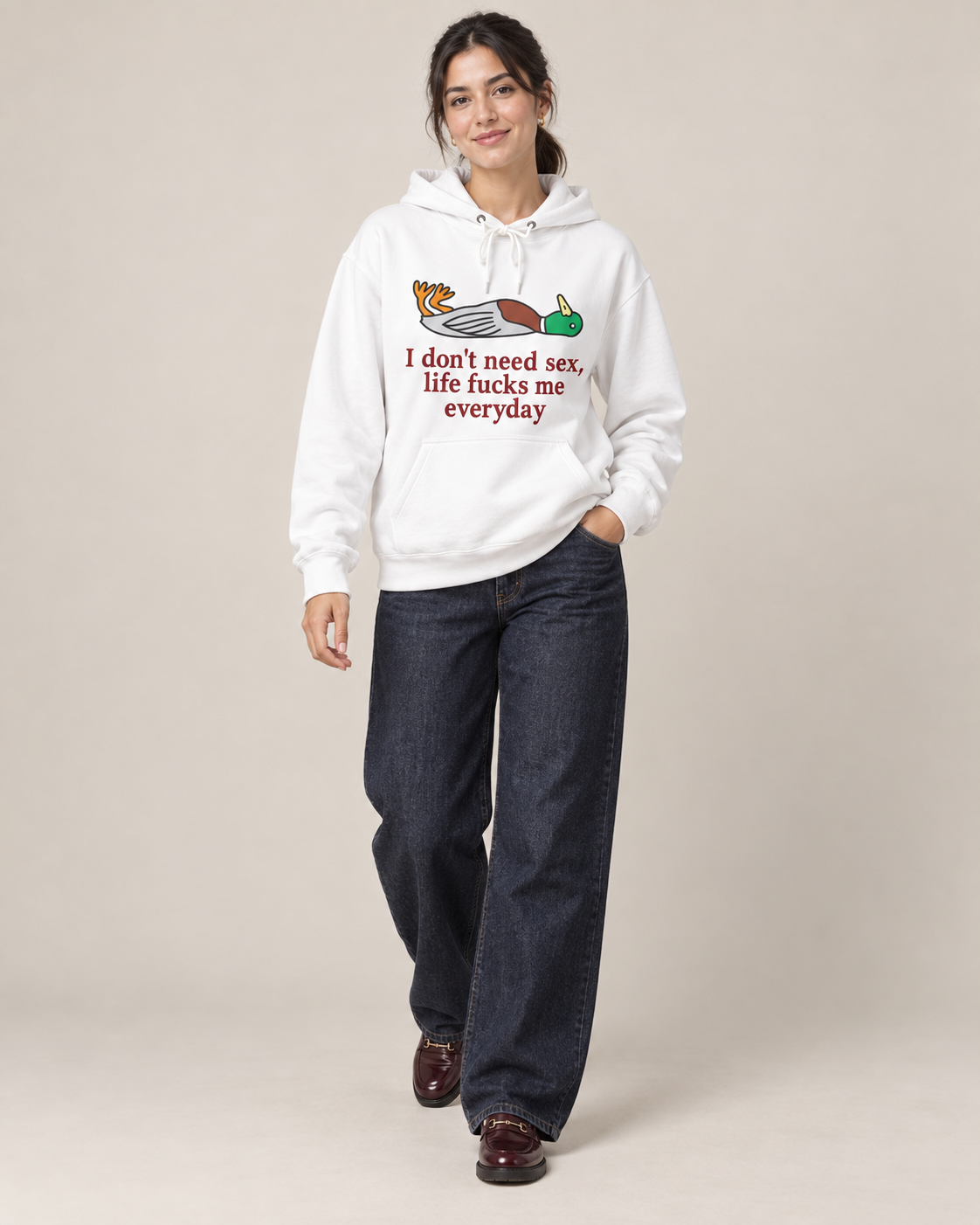 Funny Duck Quote Graphic Hoodie – Unisex White Pullover Sweatshirt