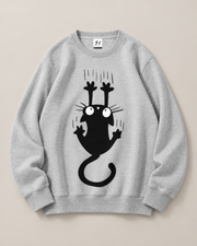 Black Cat Graphic Sweatshirt for Women & Men – Oversized White Crewneck Pullover