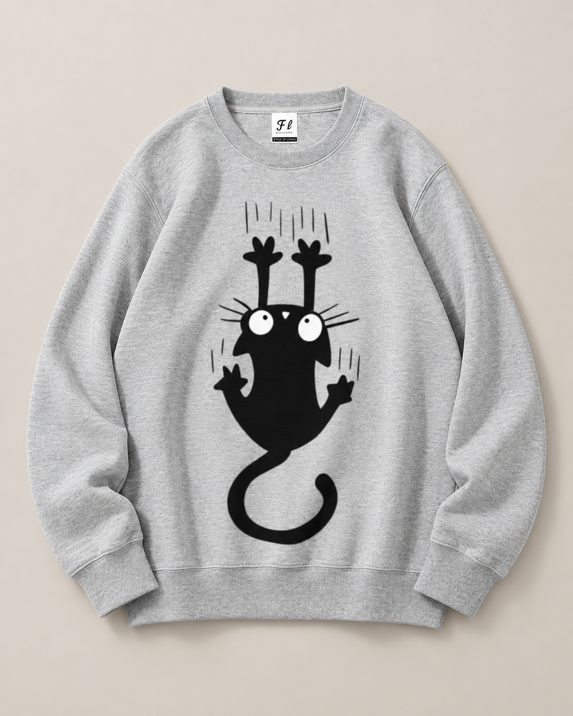 Black Cat Graphic Sweatshirt for Women & Men – Oversized White Crewneck Pullover