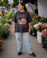 Late But Lovely Snail Graphic T-Shirt – Cute Pink Slow Life Tee