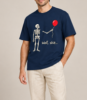 Skeleton Holding Red Balloon Graphic T-Shirt – Funny Unisex Black Tee