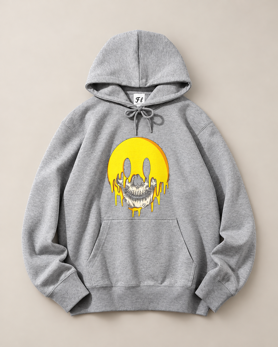 Melting Smiley Face Skull Halloween Hoodie, Horror Graphic Pullover Hooded Sweatshirt, Unisex Gothic Fall Streetwear