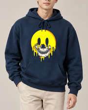 Melting Smiley Face Skull Halloween Hoodie, Horror Graphic Pullover Hooded Sweatshirt, Unisex Gothic Fall Streetwear