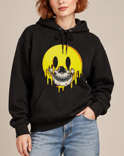 Melting Smiley Face Skull Halloween Hoodie, Horror Graphic Pullover Hooded Sweatshirt, Unisex Gothic Fall Streetwear