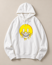 Melting Smiley Face Skull Halloween Hoodie, Horror Graphic Pullover Hooded Sweatshirt, Unisex Gothic Fall Streetwear