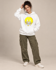 Melting Smiley Face Skull Halloween Hoodie, Horror Graphic Pullover Hooded Sweatshirt, Unisex Gothic Fall Streetwear