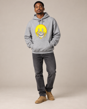 Melting Smiley Face Skull Halloween Hoodie, Horror Graphic Pullover Hooded Sweatshirt, Unisex Gothic Fall Streetwear