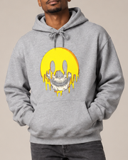 Melting Smiley Face Skull Halloween Hoodie, Horror Graphic Pullover Hooded Sweatshirt, Unisex Gothic Fall Streetwear