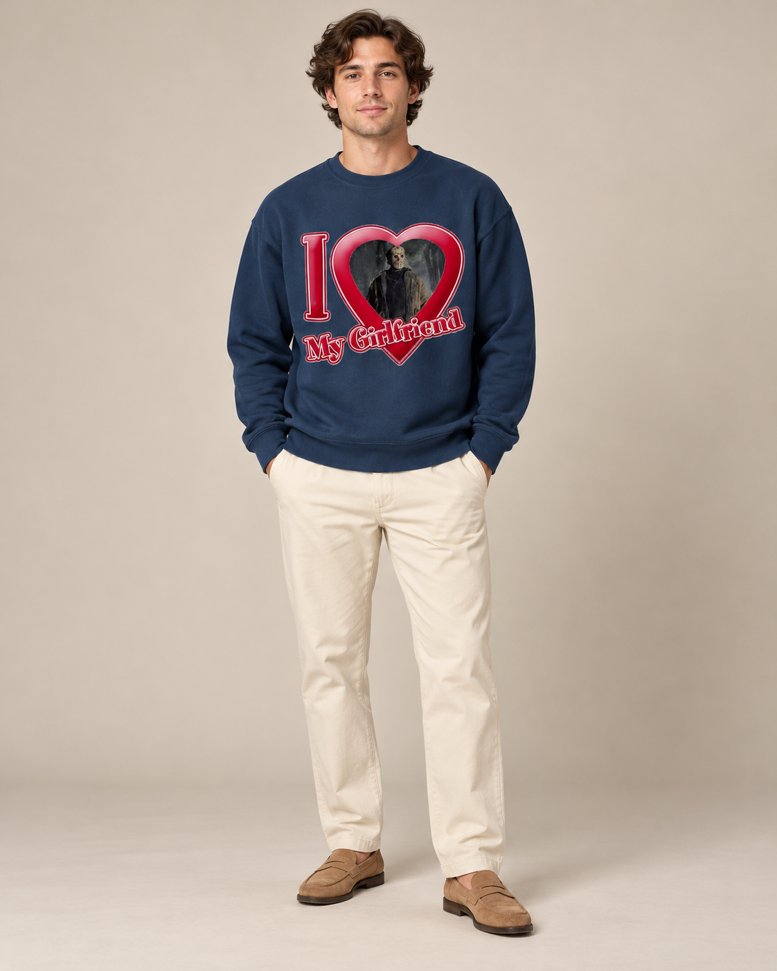I Love My Girlfriend Horror Movie Crewneck Sweatshirt, Spooky Gothic Halloween Pullover
