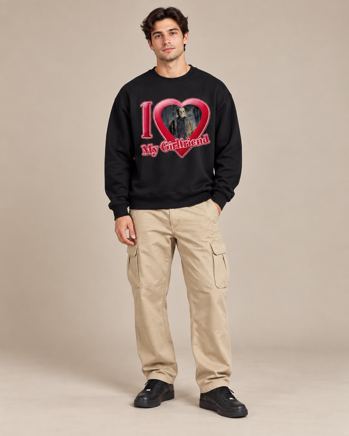 I Love My Girlfriend Horror Movie Crewneck Sweatshirt, Spooky Gothic Halloween Pullover