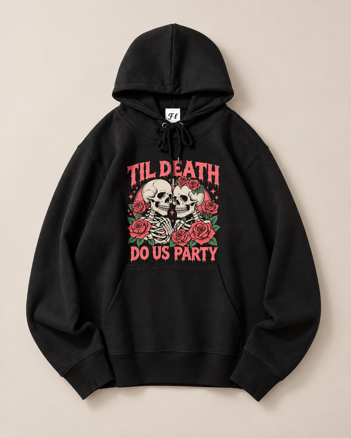 Til Death Do Us Party Skeleton Rose Hoodie, Gothic Halloween Horror Graphic Sweatshirt
