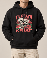 Til Death Do Us Party Skeleton Rose Hoodie, Gothic Halloween Horror Graphic Sweatshirt