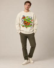 Stay Spooky Pumpkin Witch Crewneck Sweatshirt, Halloween Ghost Graphic Pullover, Unisex Fall Spooky Season Casual Top