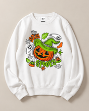 Stay Spooky Pumpkin Witch Crewneck Sweatshirt, Halloween Ghost Graphic Pullover, Unisex Fall Spooky Season Casual Top