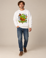 Stay Spooky Pumpkin Witch Crewneck Sweatshirt, Halloween Ghost Graphic Pullover, Unisex Fall Spooky Season Casual Top