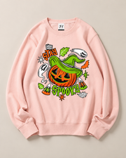 Stay Spooky Pumpkin Witch Crewneck Sweatshirt, Halloween Ghost Graphic Pullover, Unisex Fall Spooky Season Casual Top