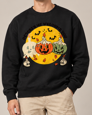 October We Welcome You Halloween Crewneck Sweatshirt, Pumpkin Ghost Graphic Pullover, Unisex Fall Vintage Spooky Top